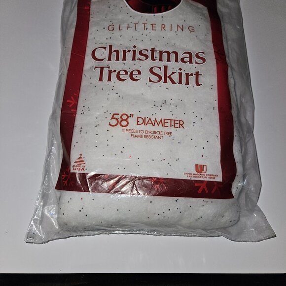 NOS Sparkl-Tex Glittering Christmas Tree Skirt 58" Diameter (in 2 pieces) White - Picture 3 of 6